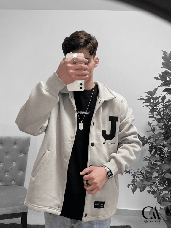 Oversize Men's Jacket Button Up Grey - J