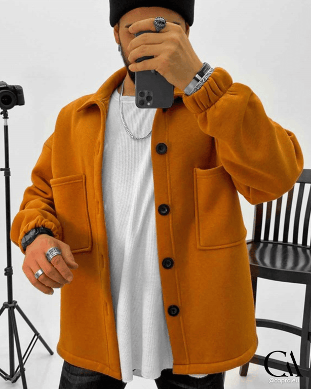 Oversize Mens orange Jacket Button Up