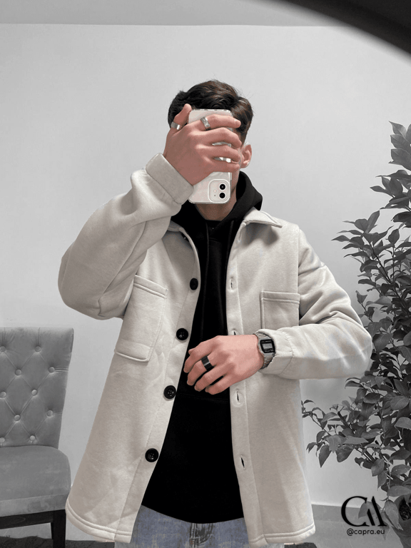 Oversize Mens Jacket Button Up Grey